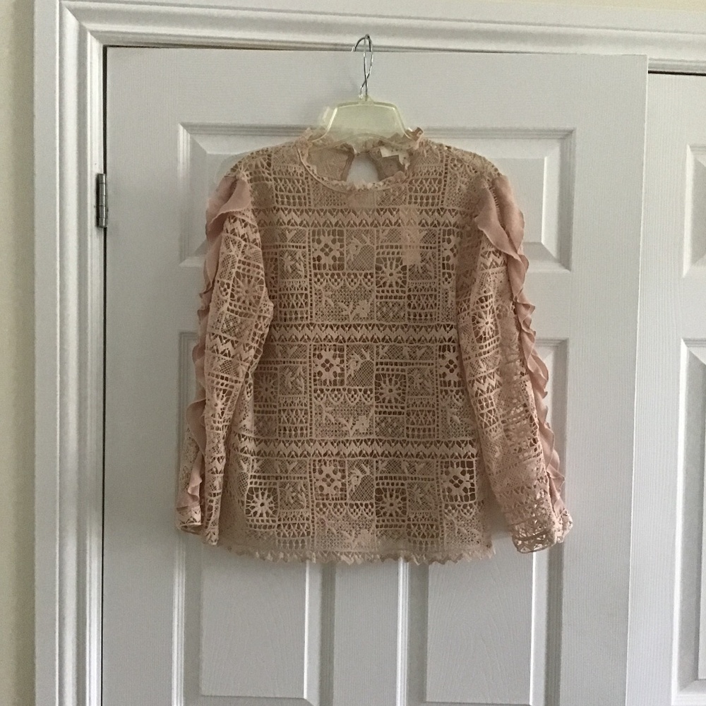 Adiva light blush pink lace long sleeve top with a pink camisole (2 pc.set) M